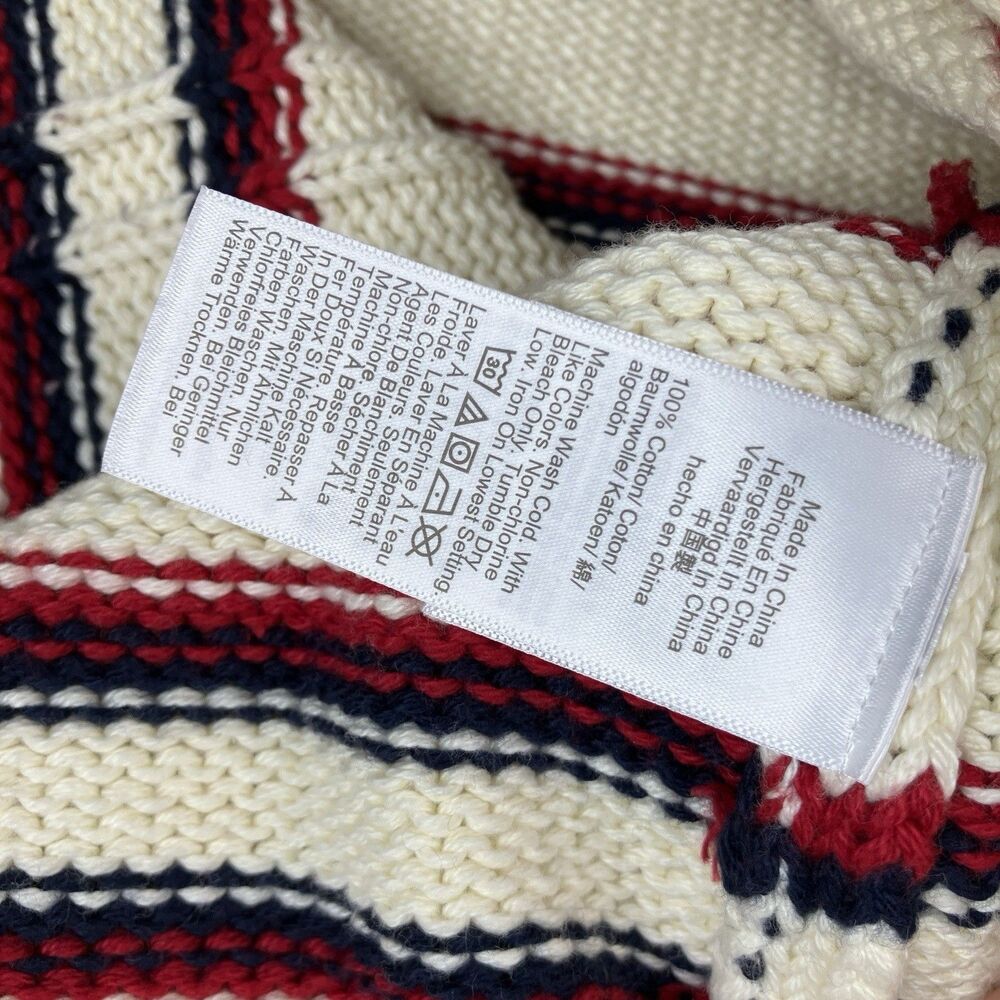 J Crew 2025 Rollneck Sweater Cream Red Striped 100% Cotton Americana Womens M - Picture 12 of 15